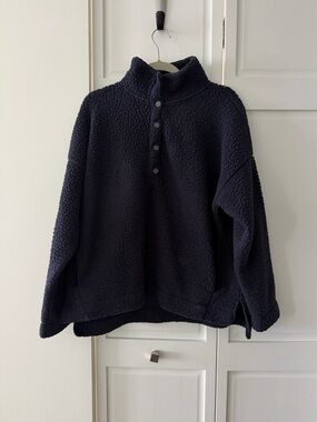 Aerie Cozy Sherpa Quarter-Button Fleece | Navy Blue | Size Large